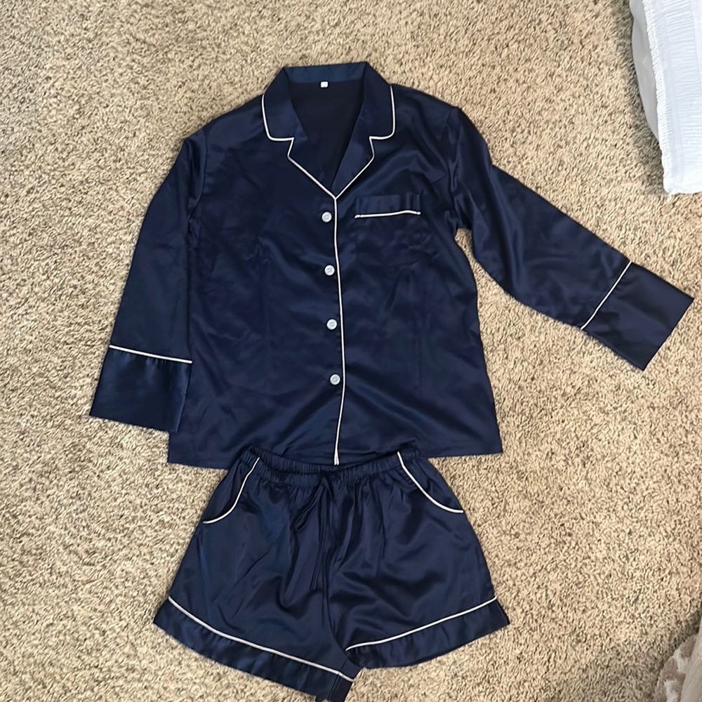 Navy blue silk pajamas, size s